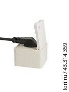 Электрическая розетка и электрические вилки на белом фоне. Electrical plug and electric socket on white background. Стоковое фото, фотограф Татьяна Д / Фотобанк Лори