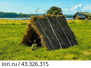 Landscape with huts covered with hay. Стоковое фото, фотограф Владимир Ушаров / Фотобанк Лори