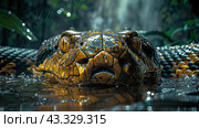 The head of a large python protrudes from the water. The Year of the Snake. Стоковое AI-изображение, AI-художник Ярославский Максим / Фотобанк Лори