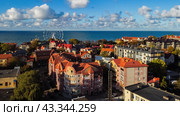 Zelenogradsk, Russia - October 9, 2022: Cityscape Cranz top ariel view. Редакционное фото, фотограф Наталья Симакова / Фотобанк Лори
