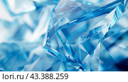 Abstract crystal background in blue colors with refracting of light and highlights on the facets. Стоковое AI-изображение, AI-художник Ирина Ручушкина / Фотобанк Лори
