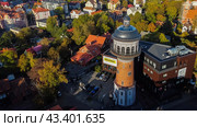 Zelenogradsk, Russia - October 9, 2022: water tower Cranz top ariel view. Редакционное фото, фотограф Наталья Симакова / Фотобанк Лори
