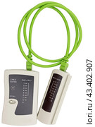 Тестер сетевых кабелей и кабель на белом фоне. Network tester on white background. Стоковое фото, фотограф Татьяна Д / Фотобанк Лори