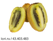 Разрезанный фрукт киви на белом фоне. Kiwi fruit sliced segments isolated on white background cutout. Стоковое фото, фотограф Татьяна Д / Фотобанк Лори