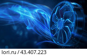 Blue Fan with Light Trails. Стоковое AI-изображение, AI-художник Кирилл Черезов / Фотобанк Лори