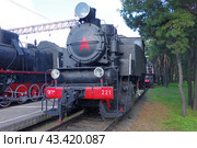Танк-паровоз 9Пм-221, Музей истории и железнодорожной техники в Барановичах, Брестская область, Беларусь (2018 год). Редакционное фото, фотограф Алексей Иванов / Фотобанк Лори