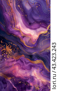 Purple and pink marble with golden crackles and specks. Agate look alike. Vertical smooth rock background. Стоковое AI-изображение, AI-художник Катерина Ковалева / Фотобанк Лори
