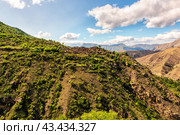Mountain landscape with ruins of the village of Kurib in Dagestan. Стоковое фото, фотограф Владимир Ушаров / Фотобанк Лори