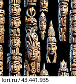 Иллюстрация. Изображение. Бесшовная текстура.Тотемные идолы. Illustration. Image. Seamless texture.Totem idols. Стоковое AI-изображение, AI-художник Гер Олег / Фотобанк Лори
