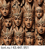 Иллюстрация. Изображение. Бесшовная текстура.Тотемные идолы. Illustration. Image. Seamless texture.Totem idols. Стоковое AI-изображение, AI-художник Гер Олег / Фотобанк Лори