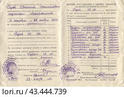 Свидетельство об окончании курсов нормировщиков-механиков (Ленинградский институт повышения квалификации ИТР) 1950 г (перечень дисциплин) Стоковое фото, фотограф Retro / Фотобанк Лори