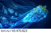 Bioluminescent Jellyfish with Leaf-Like Appendages. Стоковое AI-изображение, AI-художник Кирилл Черезов / Фотобанк Лори