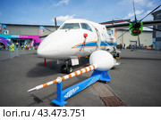 BERLIN - JUNE 06, 2024: The turboprop-powered commuter airliner Dornier 328-120. Flying hydrogen test lalolatory by DLR (German Aerospace Center). ILA Berlin Air Show 2024. Редакционное фото, фотограф Sergey Kohl / Фотобанк Лори