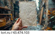 Hand Holding Crumpled Paper With Question Mark in Urban Alley. Стоковое AI-изображение, AI-художник Сергей Толмачёв / Фотобанк Лори