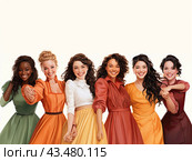 Portrait of happy ladies indoors. Women power concept. Стоковое AI-изображение, AI-художник Ярославский Максим / Фотобанк Лори
