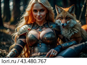 Девушка с лисой 03. Стоковое AI-изображение, AI-художник Сергей Аркадиец / Фотобанк Лори