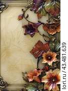 Art deco style edges made up of day Lilies and morning glories, on a white background. Стоковое AI-изображение, AI-художник Ирина Ручушкина / Фотобанк Лори