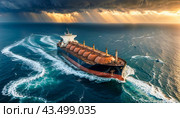 Large intercontinental maritime merchant ship. Generative AI. Стоковое AI-изображение, AI-художник Андрей Аркуша / Фотобанк Лори