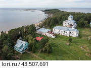 Кий-остров. Онежский Крестный монастырь. Вид сверху с воздуха (2022 год). Стоковое фото, фотограф Николай Гернет / Фотобанк Лори