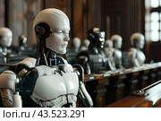 Роботы участвуют в судебном заседании. Стоковое AI-изображение, AI-художник Щеголева Ольга / Фотобанк Лори
