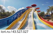 Water park with pools and slides. Стоковое AI-видео, аниматор Терехова Марина / Фотобанк Лори