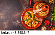 Vegetable tagine with almond and chickpea couscous. Стоковое фото, фотограф Татьяна  Бральнина / Фотобанк Лори