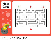 Rectangle maze. Game for kids. Three entrances, one exit. Education worksheet. Puzzle for children. Labyrinth conundrum. Color illustration. Find the right path. cartoon character. Стоковое фото, фотограф PlatypusMi86 / Фотобанк Лори