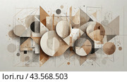 Geometric abstract art with circular and triangular shapes in earthy tones. Стоковое AI-изображение, AI-художник Tatiana Syrtseva / Фотобанк Лори