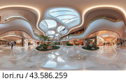 Modern Shopping Mall Interior With Skylights and Curved Walls. Стоковое AI-изображение, AI-художник Сергей Толмачёв / Фотобанк Лори