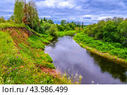 Ландшафт с рекой и зелеными берегами. Стоковое фото, фотограф Сергей Иванов / Фотобанк Лори