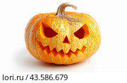 A pumpkin for Halloween with a spooky face carved on it, known as a jackolantern. Стоковое AI-изображение, AI-художник Юрий Поздников / Фотобанк Лори