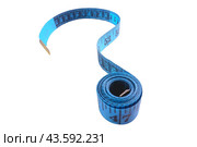 A blue measuring tape on a transparent background in the form of a question mark. Стоковое AI-изображение, AI-художник Ярославский Максим / Фотобанк Лори