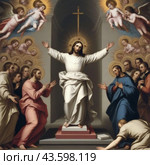 "Иисус и его последователи: Вдохновение и вера в общении". "Jesus and His Followers: Inspiration and Faith in Communion" Стоковое AI-изображение, AI-художник Владислав Матвейчук / Фотобанк Лори