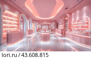 Cosmetic store in light pastel colors with cosmetics. Стоковое AI-изображение, AI-художник Margarita Davchenko / Фотобанк Лори
