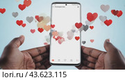 Cute hearts fly from a smartphone in charming hands. Стоковое AI-видео, аниматор Юрий Поздников / Фотобанк Лори