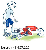 Stick figures with a sports injury in football. Стоковая иллюстрация, иллюстратор U Pixel / PantherMedia / Фотобанк Лори