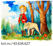 Ivan Tsarevich and the Gray Wolf. Illustration for the Russian fairy tale "Ivan Tsarevich and the Gray Wolf". Стоковое AI-изображение, AI-художник Сергей Елизарьев / Фотобанк Лори