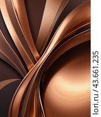 A close-up of bronze surface with a gradient, featuring curved lines and subtle light reflections. The texture of the bronze is smooth and metallic, creating a visually captivating abstract image. AI. Стоковое AI-изображение, AI-художник Юлия Петровская / Фотобанк Лори