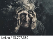 Abstract composition symbolizing the disease of dementia in pensioners. Feeling of chaos and disorientation. The inner world of old people. Severity of the disease. The vulnerability of the human mind. Стоковое AI-изображение, AI-художник Евгений Демидюк / Фотобанк Лори