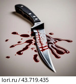 "Нож в крови: Зловещая сцена преступления". "Knife in the Blood: A Sinister Crime Scene." Стоковое AI-изображение, AI-художник Владислав Матвейчук / Фотобанк Лори