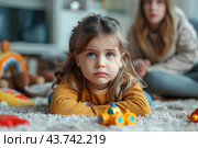 Обиженная девочка, детские ссоры, конфликты в семье. Стоковое AI-изображение, AI-художник Щеголева Ольга / Фотобанк Лори