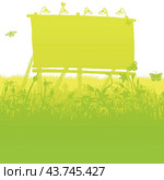 Old unused billboard in the deep dense grass. Стоковая иллюстрация, иллюстратор U Pixel / PantherMedia / Фотобанк Лори