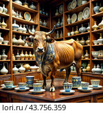 bull in the china shop idiom illustration. Стоковое AI-изображение, AI-художник Виктор Застольский / Фотобанк Лори
