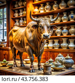 bull in the china shop idiom illustration. Стоковое AI-изображение, AI-художник Виктор Застольский / Фотобанк Лори