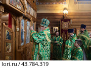 Епископ Балашинский и Орехово-Зуевский Николай на литургии в престольный праздник Серафимовского храма Балашихи (2024 год). Редакционное фото, фотограф Дмитрий Неумоин / Фотобанк Лори