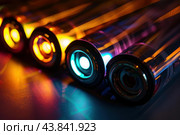 Abstract glowing led lights and lenses. Стоковое AI-изображение, AI-художник Иван Рябоконь / Фотобанк Лори