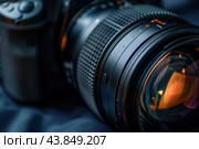 Professional digital camera lens showing aperture blades. Стоковое AI-изображение, AI-художник Иван Рябоконь / Фотобанк Лори