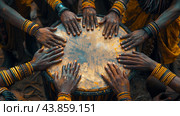 Traditional Drumming Circle During Cultural Festival Celebrating African Heritage in the Heart of the Community. Стоковое AI-изображение, AI-художник Сергей Толмачёв / Фотобанк Лори