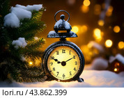 The clock is counting down the last moment of the outgoing old year. There is little time left until the New Year. Is everything ready to celebrate the New Year? Стоковое AI-изображение, AI-художник Сергей Елизарьев / Фотобанк Лори