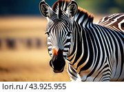 Close-up of a zebra striped animal with space for copyspace text. Стоковое AI-изображение, AI-художник Кристина Шоба / Фотобанк Лори